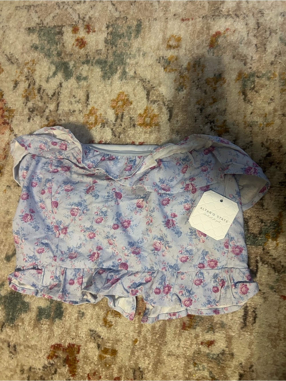 Altar'd State Light Blue Floral Ruffle Top